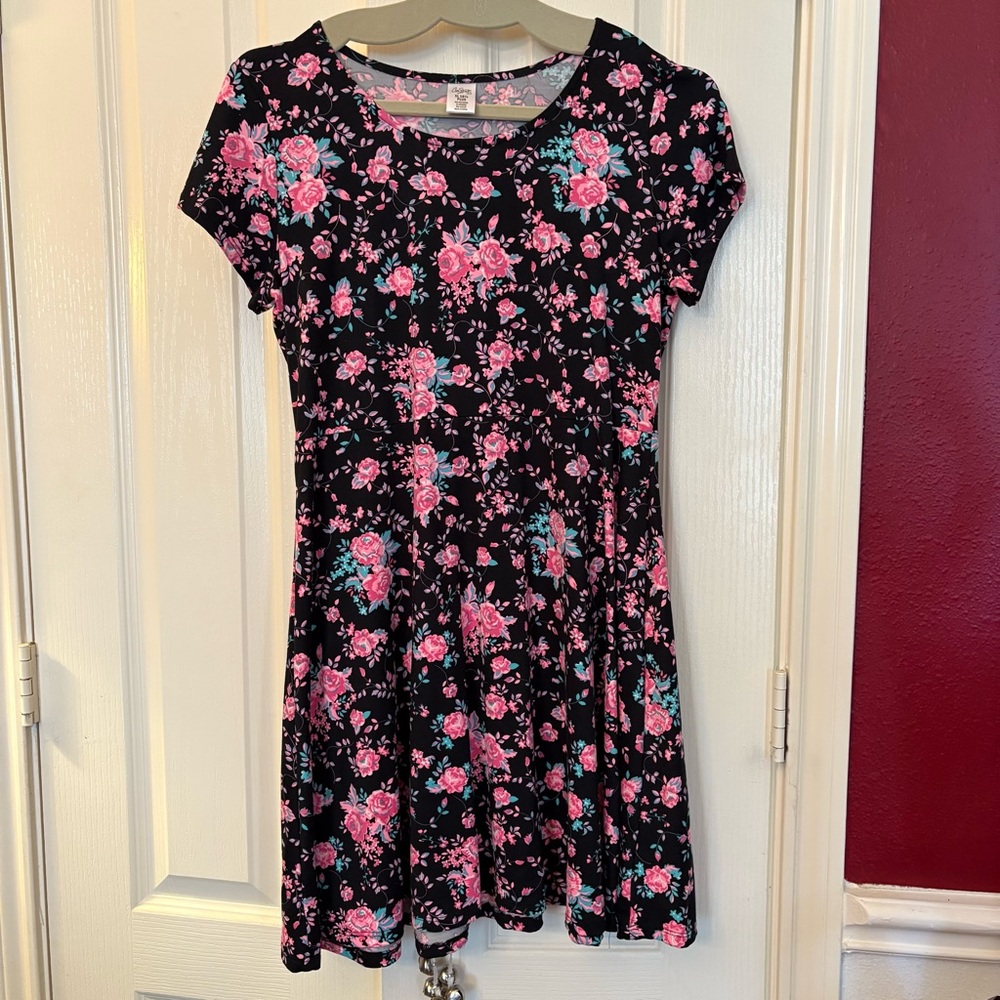 City Streets, black and pink floral knit- kids dress -size 14 1/2-16 1/2 plus